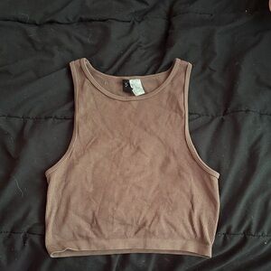 Divided Brown Ribbed Crop Top